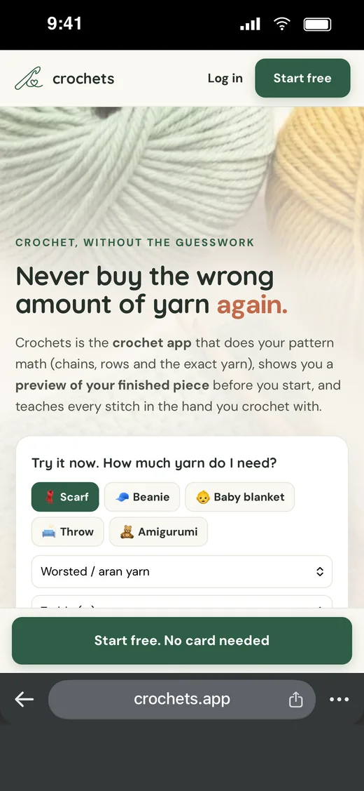 Crochets: a crocheted sample beside yarn