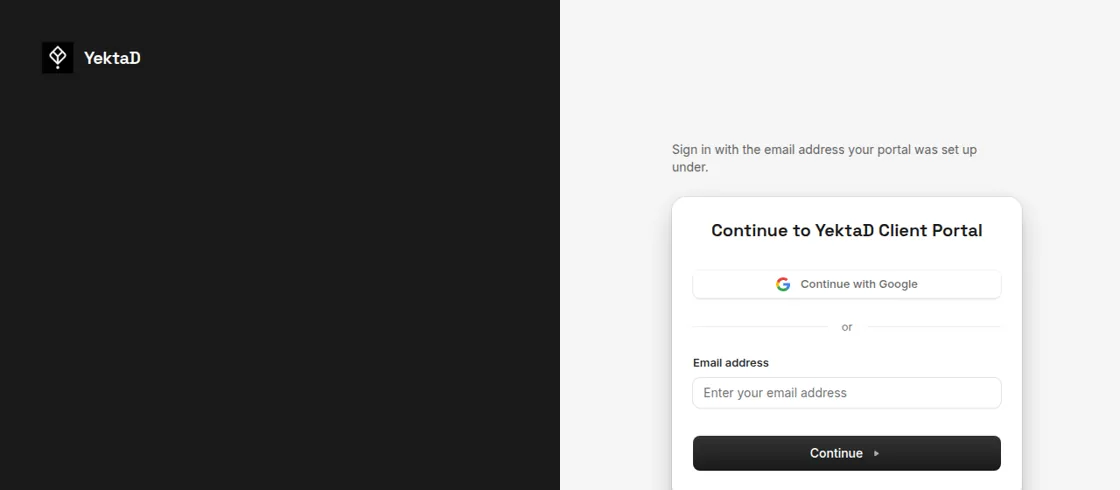 The YektaD client portal sign-in screen