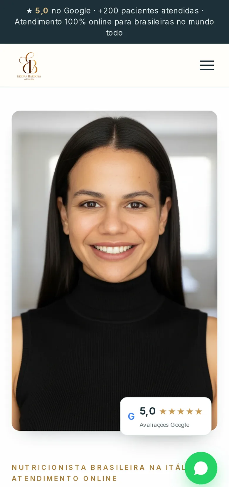 Ericka Barbosa website, mobile view