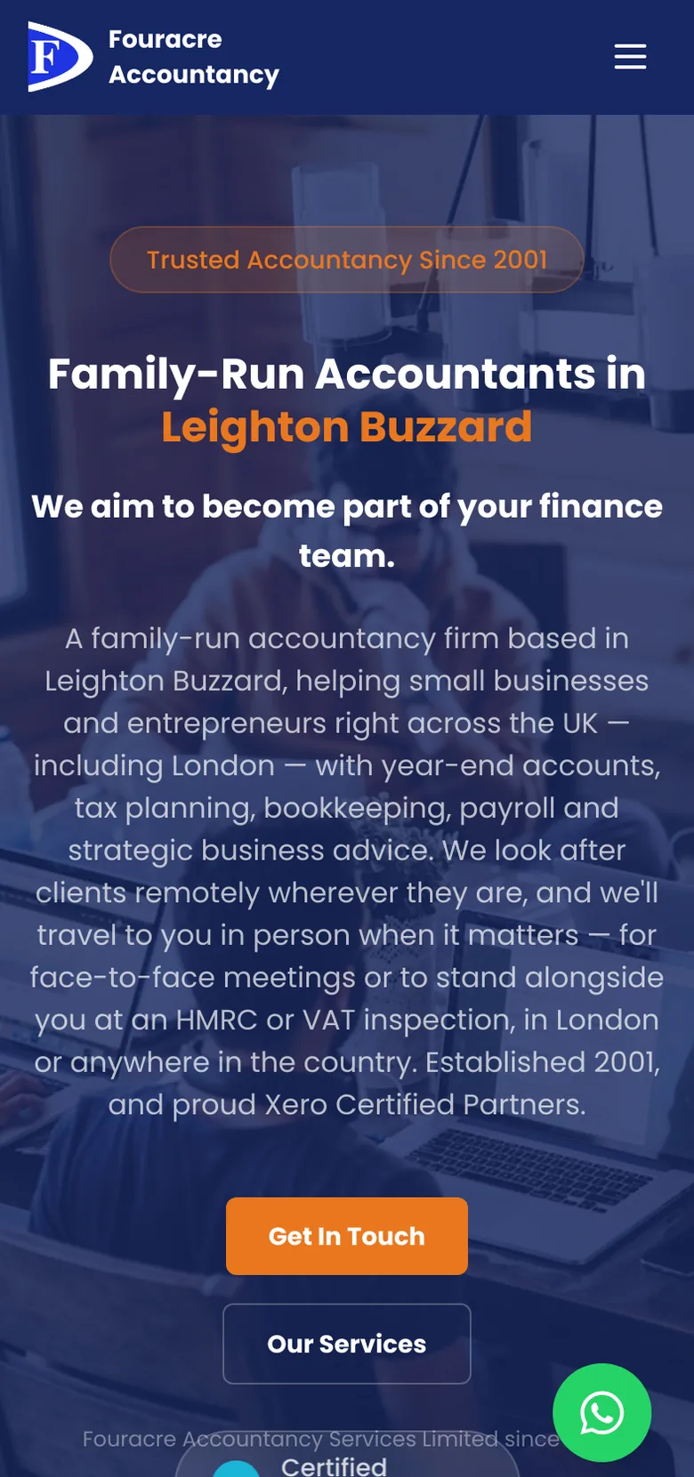 Fouracre Accountancy website, mobile view