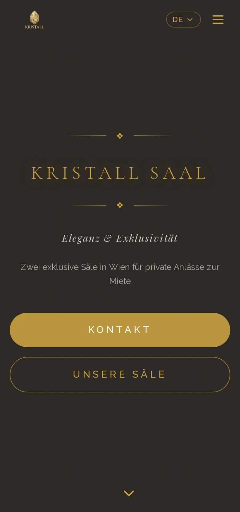 Kristall Saal website, mobile view