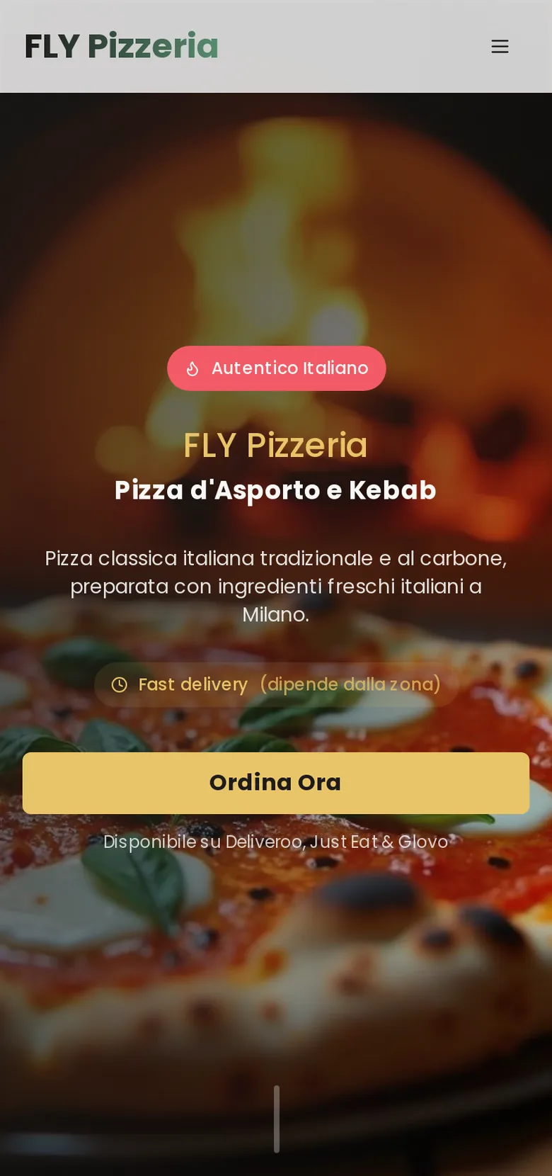 FLY Pizzeria website, mobile view