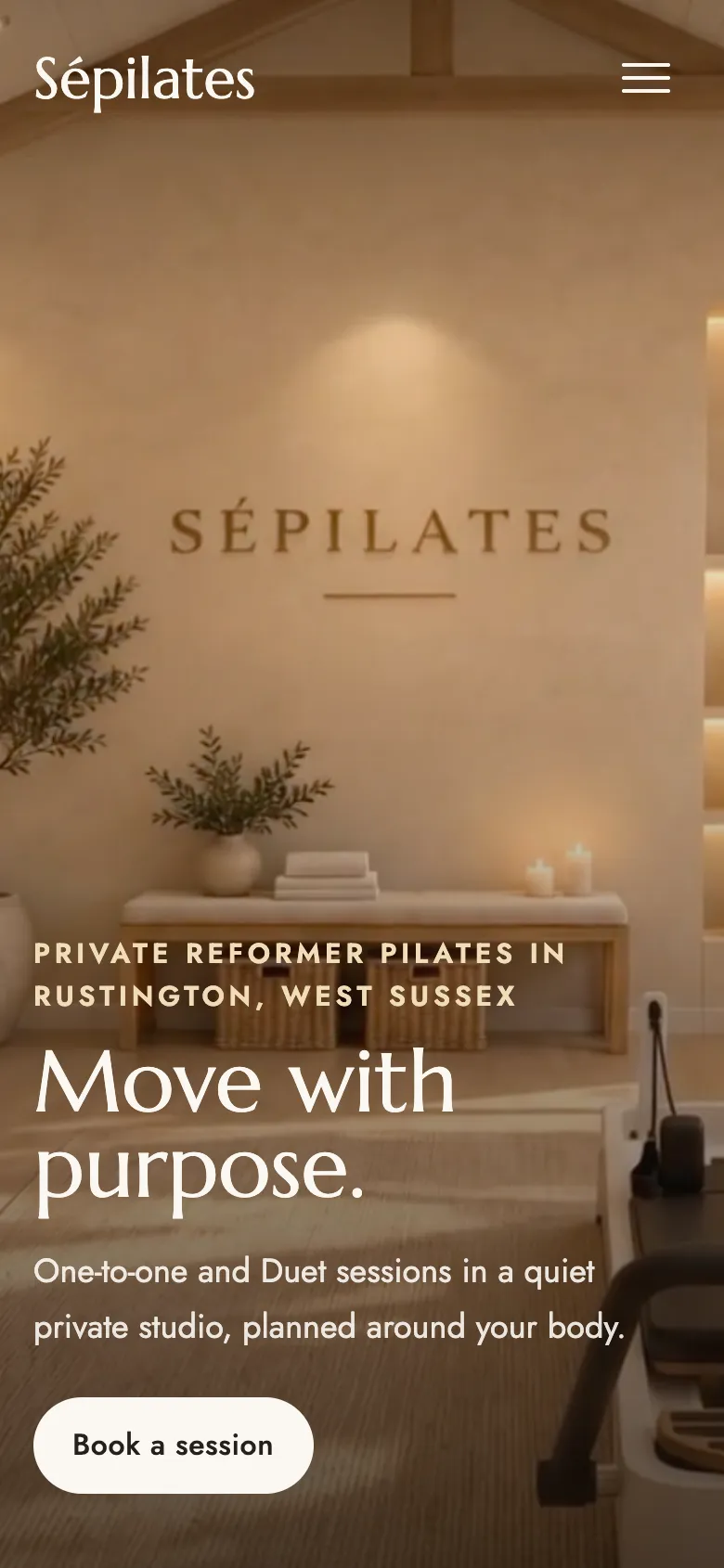 Sépilates website, mobile view